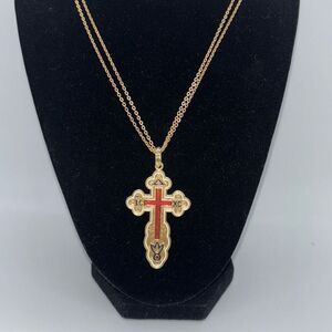New vintage Camrose & Kross gold cross double chain JBK Kennedy
